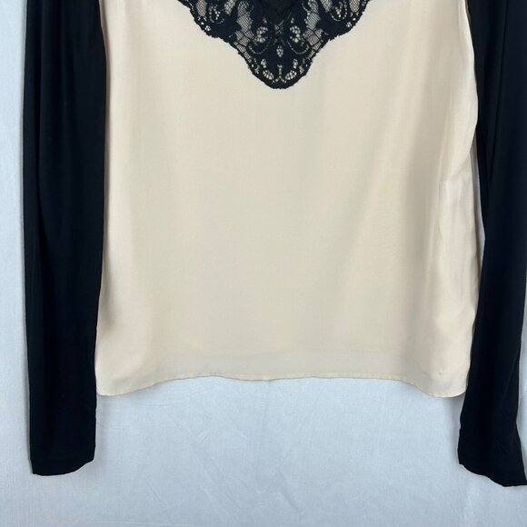 Diane Von Furstenberg DVF Nadia Blouse Women 6 Blush Nude Pink Black Lace Silk - Picture 4 of 8